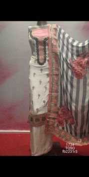DESIGNER PARTY WEAR OFF-WHITE PUNJABI SUIT