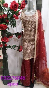 FULL HEAVY PARTY WEAR SHARARA SUIT IN MAROON