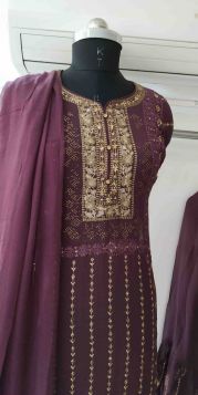 GEORGETTE SEMI-STITCHED SOLID BRINJAL COLOUR SHARARA SUIT