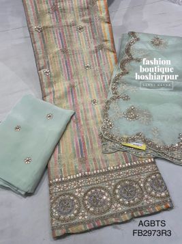 MULTI COLORED BROCADE GOTTA PATTI WORKED UN STITCHED SUIT WITH ORGANZA DUPATTA