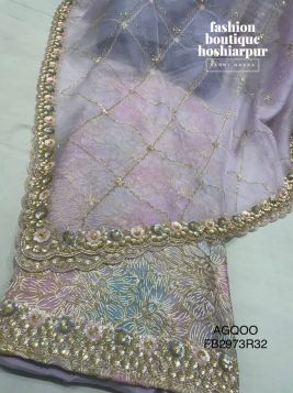 MAUVE PRINTED WITH HAND EMBROIDERY PARTY WEAR UN STITCHED SUIT WITH HEAVY DESIGNER DUPATTA
