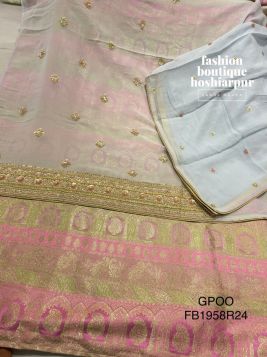SKYBLUE UN STITCHED SUIT WITH BROCADE BOTTOM 