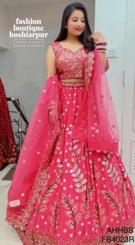 MAGENTA GEORGETTE LEHNGA WITH SEQUIN FLOWER WORKED BLOUSE WITH CUT WORK NET DUPATTA
