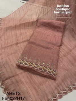 RUST COLORED IN ORGANZA FABRIC PEARL AND SEQUIN WORKED PARTY WEAR SUIT IN 2 COLORS