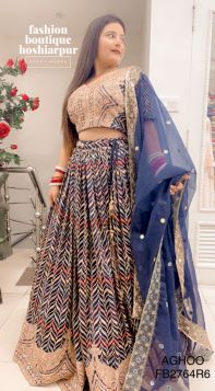 BLUE GEORGETTE MULTI COLORED THREAD WORKED DESIGNER LEHNGA WITH ORGANZA DUPATTA