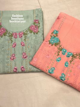 ORGANZA PARTY WEAR SUITS THREAD AND PEARL WORK IN 3 COLOURS