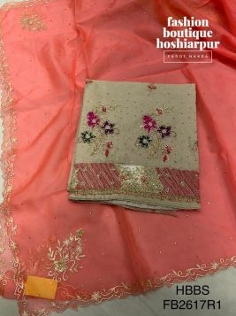 ORGANZA NEEMZARI WORKED UNSTITCH SUITS WITH CONTRAST ORGANZA CUT WORKED DUPATTA