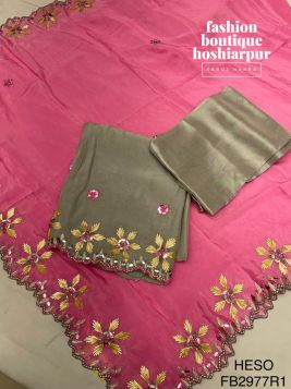 GRAY ORGANZA SUIT GOTTA PATTI AND MIRROR WORKED WITH CONTRAST PINK DUPATTA
