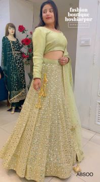 PISTA GREEN GEORGETTE FULL GOTTA PATTI AND MIRROR WORKED WITH BLOUSE AND HEAVY NET DUPATTA