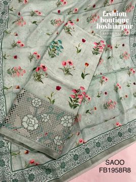 PISTA GREEN PRINTED SILK PARRTY WEAR UNSTITCHED SUIT