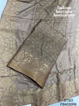 BANARSI PARTY WEAR UNSTITCHED SUIT IN MAUVE AND GOLDEN COLOR