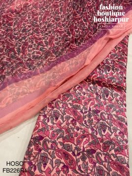 PRINT UNSTITCH SUIT IN TASSAR SILK FABRIC IN GRAY AND PINK COLOR