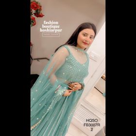 SEA GREEN GEORGETTE LEHNGA CHOLI WITH NET DUPATTA BLOUSE WITH MIRROR MATERIAL