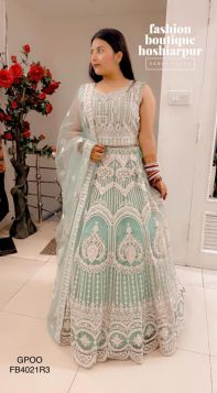 PISTA GREEN NET LEHNGA CHOLI WITH NET DUPATTA WITH NEEMZARI HEAVY WORK