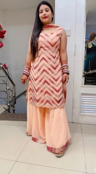 PEACH PLAZO SUIT WITH ZIGZAG SUQUIN WORKED