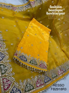MANGO YELLOW PARTY WEAR UNSTITCH DESIGNER SUIT
