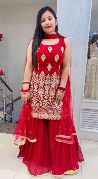 MAROON GEORGETTE  SHARARA WITH SEQUIN WORKED SHIRT AND NET DUPATTA