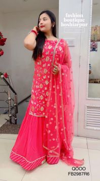 HOT RED GEORGETTE SHARARA WITH SEQUIN WORKED SHIRT AND NET DUPATTA