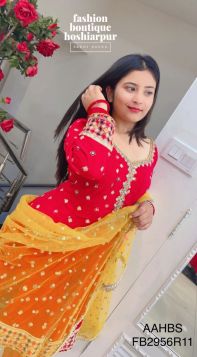 HOT RED GEORGETTE GEORGETTE ANARKALI WITH DHOTTI SALWAR AND HEAVY NET DUPATTA